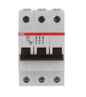 Dispositif de protection de circuit ABB S203 C6 à trois bornes, type C, 6A, tolérance à court-circuit 6kA, 400VAC, avec lampe d'unité et protection de machine