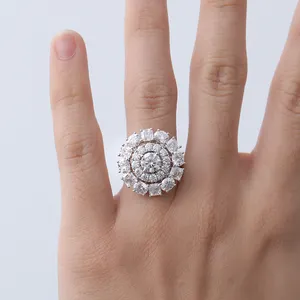 Flower type 14k solid white gold handmade moissanite diamond women wedding engagement ring in cathedral setting