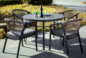 आउटडोर डाइनिंग कैफे कॉफी सेट हाउस या ऑफिस के लिए लोहे के फ्रेम पे रतन बुनाई के साथ घरेलू ग्लास टॉप - Product Image 4