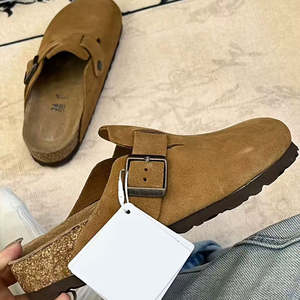 Chaussures mules unisexes en daim véritable de haute qualité, conçues par des designers, Birkenstocks, sabots pour femmes, <span class=keywords><strong>cuir</strong></span> de luxe, bout rond, toutes saisons - Product Image 2