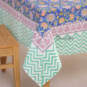 Couverture de linge de table pour décoration de mariage et de maison avec six serviettes Nappe en coton de luxe Design traditionnel Impression à la main - Product Image 3