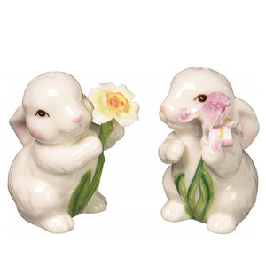 Ensemble de sel et de poivre de pâques, plat en céramique rose - Product Image 1