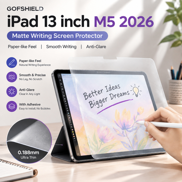 13 Inch Matte Paper Feel Screen Protector for iPad M5 M4 2026 Anti-Glare Anti-Fingerprint PET Film Smooth Writing Bubble Free