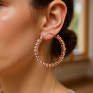 Orecchini a Cerchio in Oro Rosa E489 con Cristalli Rotondi Incastonati, Gioielli Trendy da Festa per Donne - Product Image 2