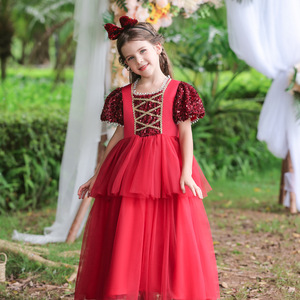 Vestido de Princesa para Niña, Tul Rojo, Corte en A, Escote Corazón, Mangas Abullonadas, Disfraz de Dama de Honor, Ropa de Noche para Navidad - Product Image 3