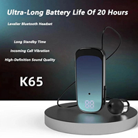 Écouteurs Bluetooth mono K65 avec clip cravate, câble rétractable, pour bureau, mains libres, conduite et cyclisme