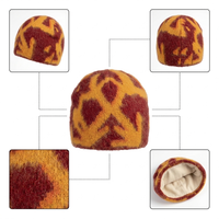 Bonnet en tricot doux à motif jacquard abstrait personnalisé, bonnet chaud d'hiver en mélange d'alpaga, bonnet à revers, OEM ODM Vente en gros