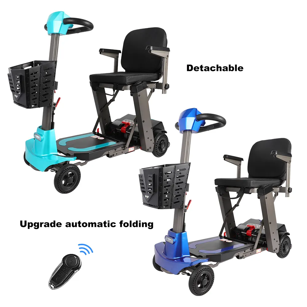 Scooters électriques sans brosse pliants automatiques de mobilité Batterie au lithium en aluminium Scooter de mobilité motorisé à 4 roues pour personnes âgées