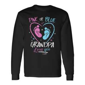 T-shirt à manches longues rose ou bleu « Grand-père t'aime » pour homme adulte, col rond, impression numérique, pour réunion de famille - Product Image 1