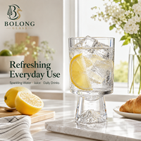 Verre à whisky Bolong personnalisé avec logo, base en cristal, texture montagne, fond épais, 300 ml (10,1 oz), pour jus, vente en gros