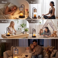 Lampe chauffe-bougie sans flamme en verre fumé à nervures verticales avec 4 réglages de luminosité et minuterie d'arrêt automatique pour bougies