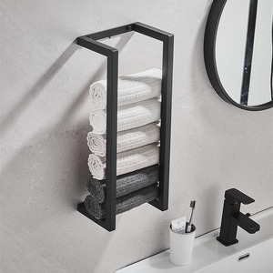 Home Organization Kitchen Stainless Steel Wall Mounted Bath Towel Storage Bar Rack Shelf Black For Bathrooms