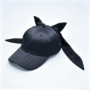 Your Brand <b>Black</b> for Ear Bow <b>Baseball</b> <b>Cap</b> Fashionable Soft Polyester/Cotton Pleated Satin with Long Tail Ribbon for Unisex - Product Image 6