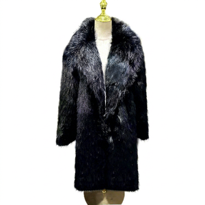Manteau long en fausse fourrure de renard pour homme, longueur genou, col rabattu épais, manches classiques, couleur unie, trench-coat - Product Image 1