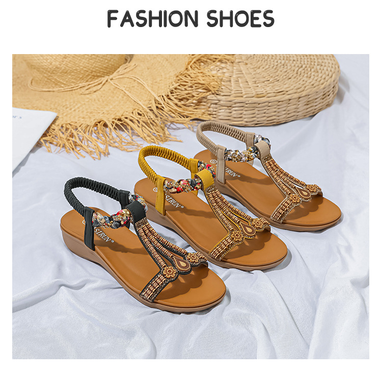 2022 Summer New Fashion Women Sandals Elastic Strap Lightweight Comfortable Flat Sandals