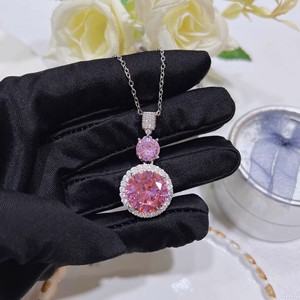 Pink Zircon Necklace Set Round Cut Women's Wedding Jewelry <b>Silver</b> Tone Circling Setting - Product Image 2