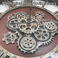 Jam Dinding Industri Besar 36 inci Bertenaga Baterai dengan Roda Gigi Bergerak, Kayu Ukuran Besar, Gaya Vintage Farmhouse Steampunk Rustic untuk Ruang Tamu