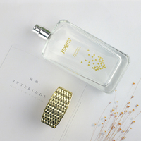 Bouteille de luxe carrée en verre Transparent, 1 pièce, contenant de luxe, avec couvercle doré, pour parfum, personnalisé, emballage boîte-cadeau, vente en gros