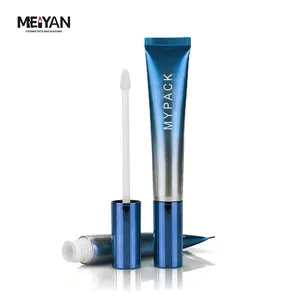 MYPACK लक्जरी प्लास्टिक गोल्डन नीले ढाल वर्ग फ्लैट लिपस्टिक और मेकअप होंठ शीशे का आवरण एल्यूमीनियम ट्यूब के साथ लंबी छड़ी कपास ब्रश