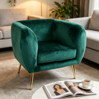 Fauteuil d'appoint en velours multicolore, fauteuil de loisirs en forme de baril avec pieds en métal doré pour salon et chambre, certifié BSCI OEM/ODM