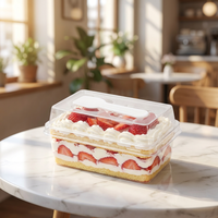 Boîte d'emballage en plastique PET transparente de 1 mm d'épaisseur pour gâteau tiramisu carré avec cuillère