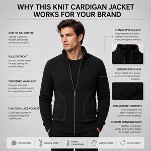 <span class=keywords><strong>Cardigan</strong></span> da Uomo in Lana 100% con Ricamo Personalizzato sul Davanti, Vestibilità <span class=keywords><strong>Slim</strong></span>, Collo Rovesciato, Motivo 3D, Moda Autunno Inverno - Product Image 1