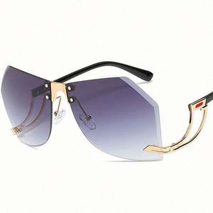 Lunettes de soleil surdimensionnées pour femmes, avec logo personnalisé, nouvelle mode rétro, monture en alliage sans bordure, irrégulières, UV400 - Product Image 5