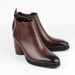 Bottes en cuir véritable noir pour hommes, bottines nude à bout pointu, à enfiler, semelle extérieure en caoutchouc confortable, toutes saisons, vente en gros - Product Image 4