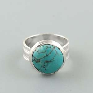 Roundel <b>Turquoise</b> Gemstone 925 Sterling Silver Jewelry <b>Ring</b> - Product Image 1