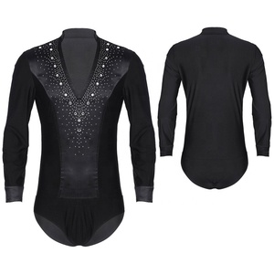 Body en satin à manches longues pour hommes pour la danse latine Performance sur scène patinage artistique sur glace danse de salon Tango <span class=keywords><strong>Samba</strong></span> Cha Cha - Product Image 2