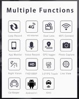 Dashcam Android 8.1 à écran tactile de 3 pouces Navigation GPS 1080P Enregistreur vidéo de voiture WiFi 4g DVR de voiture