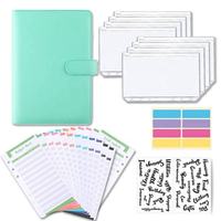 Classeur budgétaire rose avec autocollants, pochettes pour espèces et étiquettes multicolores pour l'épargne