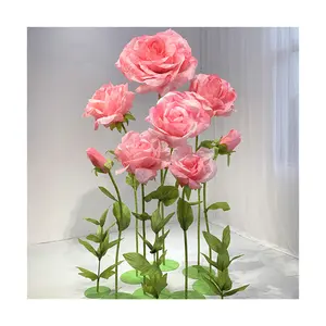 מכירה חמה מקורה ענק מלאכותי אדמונית פופי ורד פרחי נייר עם רקע גבעול מעמד לקישוטים לאירוע מסיבת חתונה
