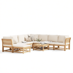 Ensemble de salon de jardin en teck finition huile blanche crème, 6 places, mobilier d'extérieur, design contemporain - Product Image 1