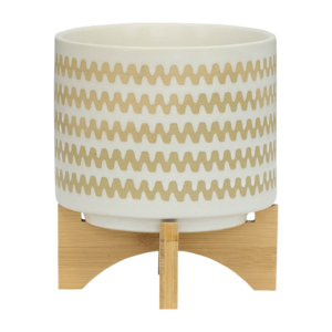 Vasi in ceramica con supporto, motivo a zig-zag, vasi decorativi rialzati per patio, ingresso, tavolo, giardino - Product Image 5