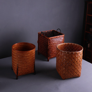 Handmade <b>Bamboo</b> Woven Tea Caddy Round 1-3L Traditional Tea Ceremony Storage <b>Container</b> Craft Basket - Product Image 3