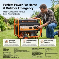 Générateur à essence de 3000 watts, générateur à essence à démarrage électrique de 2,8 kW, réservoir de carburant de 20 L, autonomie de 12 heures pour la maison