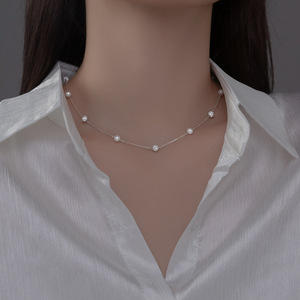 S925 <b>Silver</b> Japanese & Korean Retro Style Short <b>Necklace</b> with Curve Synthetic <b>Pearl</b> Women's Sweet D9405 <b>Necklace</b> - Product Image 4