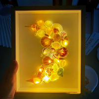 Cadre d'art en coquillages lumineux haut de gamme, en forme de croissant de lune, en résine LED avec coquillages véritables, boîte profonde, veilleuse pour cadeau et décoration côtière, vente en gros