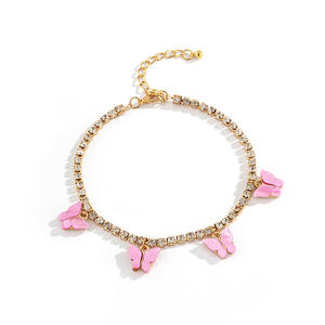 <span class=keywords><strong>Bracelet</strong></span> de <span class=keywords><strong>cheville</strong></span> en Zircon pour femmes, bijoux de pied, chaîne de <span class=keywords><strong>cheville</strong></span> en diamant, breloque papillon, <span class=keywords><strong>rose</strong></span>, vert, nouvelle collection - Product Image 5