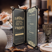Cartes de menu de table de mariage personnalisées, simples et élégantes, en velours noir avec estampage doré, faites à la main pour les célébrations de fête
