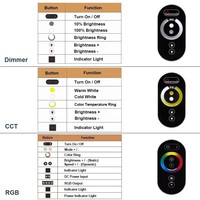 Contrôleur tactile RF pour bande LED à gradation CCT RGB RGBW monocolore DC12-24V 6A, variateur de lumière pour ruban LED