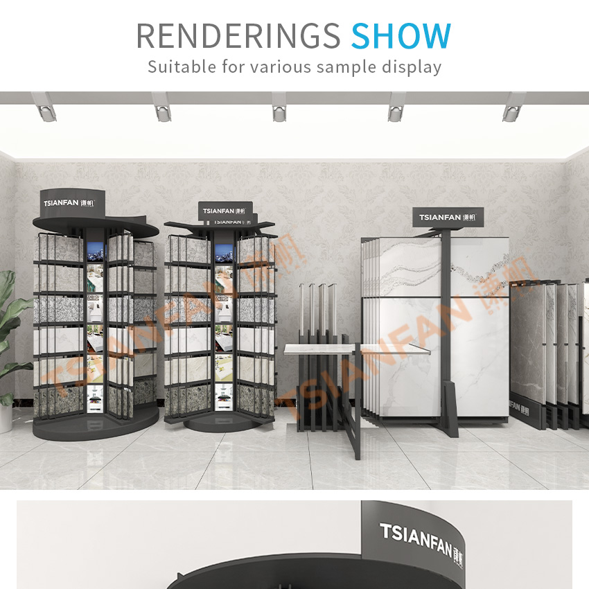 Tsianfan Design Metal Display Turning-Page Marble Granite Stone Quartz Floor Rack Porcelain Ceramic Tile Wing Display Stand