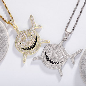 Collier pendentif Hip Hop en alliage doré avec micro-pavé CZ, feuille d'érable ronde et tête <span class=keywords><strong>de</strong></span> tigre, chaîne requin, bijoux <span class=keywords><strong>de</strong></span> mode urbaine pour rappeurs - Product Image 3