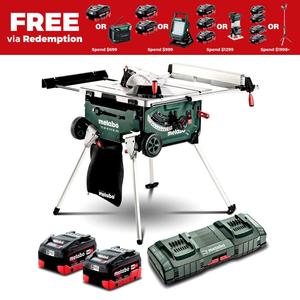 Scie à table sans fil Metabos TS 36-18 LTX 36V-18V 5.5Ah avec batterie, moteur sans balais, 254 mm, kit OEM, garantie 3 ans, 6000 tr/min - Product Image 2