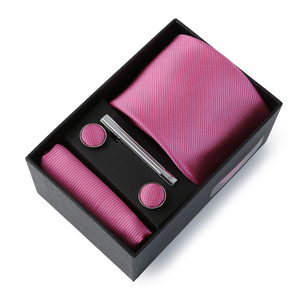 Corbata a rayas de color sólido para hombre, conjunto de regalo, gemelos cuadrados de bolsillo y Clip de corbata, traje para fiesta de boda, corbata roja, azul y verde - Product Image 3
