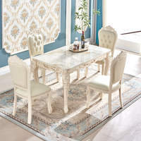 Ensemble table et chaises de salle à manger de style européen, imprimé, en bois massif, design moderne minimaliste, économique, pour usage domestique, rectangulaire