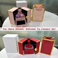 Boîte à bijoux à double porte Roses Ours Coffret de cadeaux pour Noël Saint-Valentin 2026 Boîte d'emballage pour collier et bague fleur de savon Ours