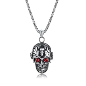 Skulls Evil Blue Eyes Personalized Stainless Steel Necklace Skull Headphone Necklace Halloween Punk Crystal Skull Head