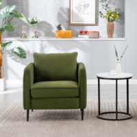 Fauteuil d'appoint moderne en velours vert, canapé simple rembourré avec pieds en métal doré pour salon
